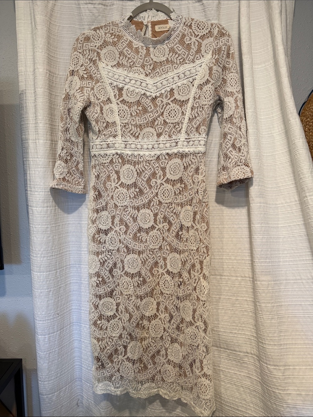 Roolee Ivory Lace Midi Dress